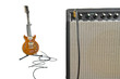 closeup of amplifier and electric guitar in background