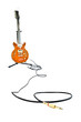 orange electric guitar and cord isolated on white