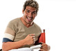 Happy man with notepad