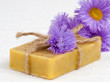 Skin care, natural herbal soap and flowers