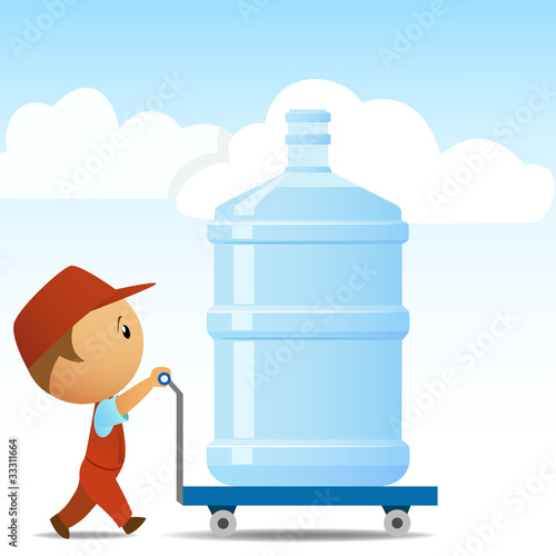Vector: Delivery man with big bottle of water on background Delivery man with big bottle of water on background