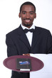 Smart waiter with the bill and a credit card
