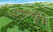 Illustration: Small green village from above. 3d rendering. Small green village from above. 3d rendering.