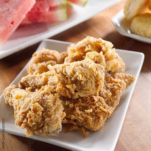 Photo: fried chicken and watermelon fried chicken and watermelon