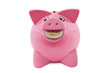Piggy Bank + coin in the mouth + isolated + Clipping Path