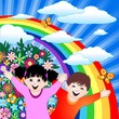 Bambini Felici con Arcobaleno-Happy Children and Rainbow-Vector