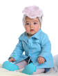 Small baby wearing blue coat