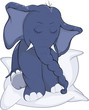 The sleepy elephant calf on a pillow. Cartoon
