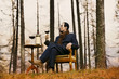 man and wine in exterior