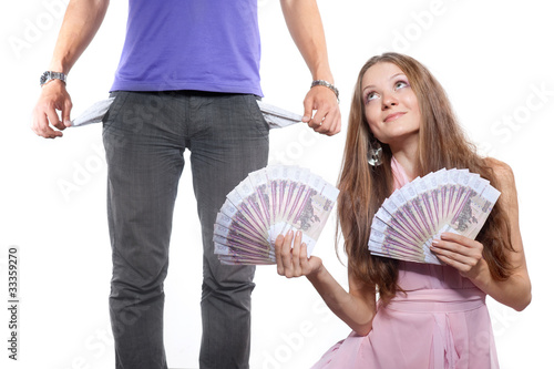 Photo: Dreaming woman and poor boy. Dreaming woman and poor boy.