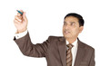 Portrait of mature businessman drawing chart.