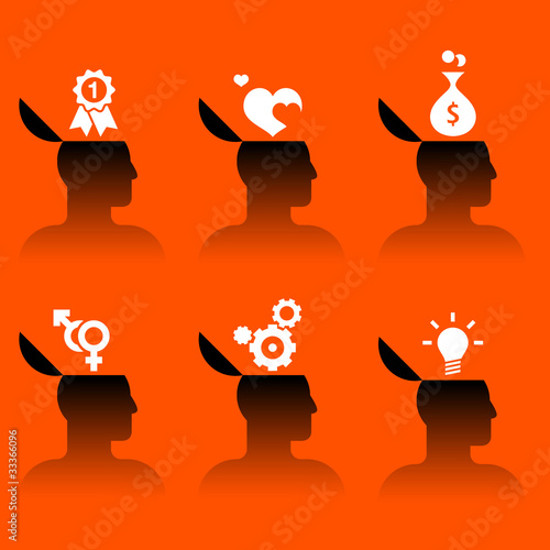 Vector: human head with various objects human head with various objects