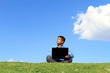 businessman with laptop on the grass