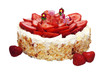 strawberry almond birthday cake with four childish candles, isol