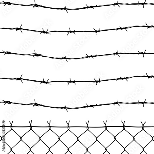 Vektor: vector of wired fence with five barbed wires vector of wired fence with five barbed wires
