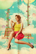 beautiful young woman in clouds