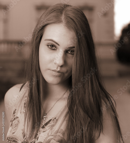 Photo: Young woman look - sepia Young woman look - sepia