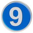 Button blau rund Rand ZAHL 9