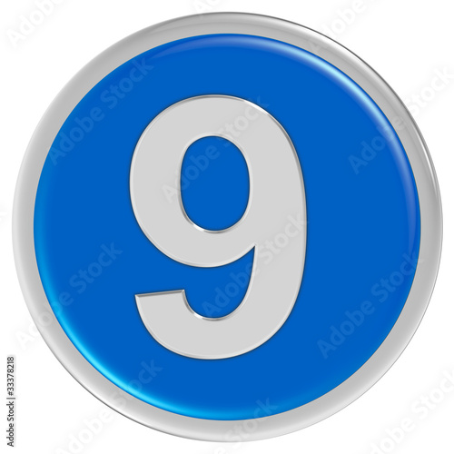 Foto: Button blau rund Rand ZAHL 9 Button blau rund Rand ZAHL 9