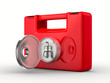 Red case with key on white background. Isolated 3D image