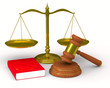 Scales justice and hammer on white background. Isolated 3D image Scales justice and hammer on white background. Isolated 3D image
