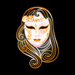 Venetian female carnival golden mask isolated over black
