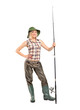 Photo: Full length portrait of a blond fisherwoman posing Full length portrait of a blond fisherwoman posing