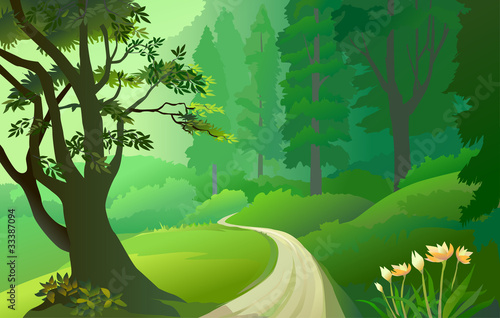 Vector: Green Amazon Forest With Lonely Pathway Green Amazon Forest With Lonely Pathway