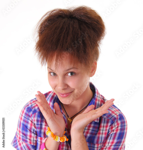 Photo: A funny young girl with bizarre hairstyle A funny young girl with bizarre hairstyle
