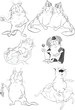 The complete set it is black white cats. A drawing.Clip-Art