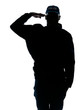 Silhouetted image of policeman saluting