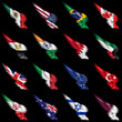 Set of european, african and american flags on wings