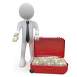 Businessman with a suitcase full of wads of cash