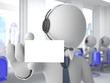Call center operator showing a blank card Call center operator showing a blank card