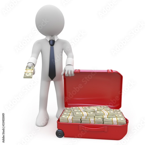 Illustration: Businessman with a suitcase full of wads of cash Businessman with a suitcase full of wads of cash
