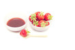 Glass pot with strawberry jam isolated on white Glass pot with strawberry jam isolated on white
