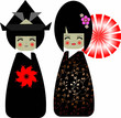 Geisha and Samurai traditional couple of Kokeshi-dolls