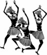 Dancing wild African native people with traditional dress.