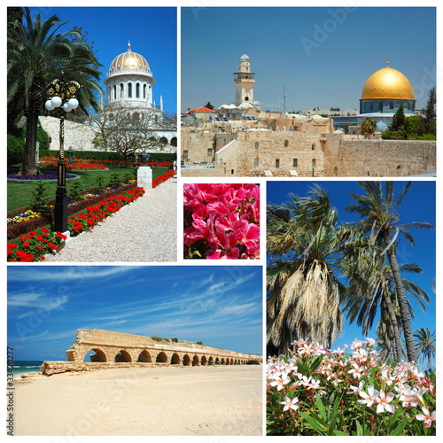 Photo: Collage of Israel landmarks -old Jerusalem,Bahai temple at Haifa Collage of Israel landmarks -old Jerusalem,Bahai temple at Haifa