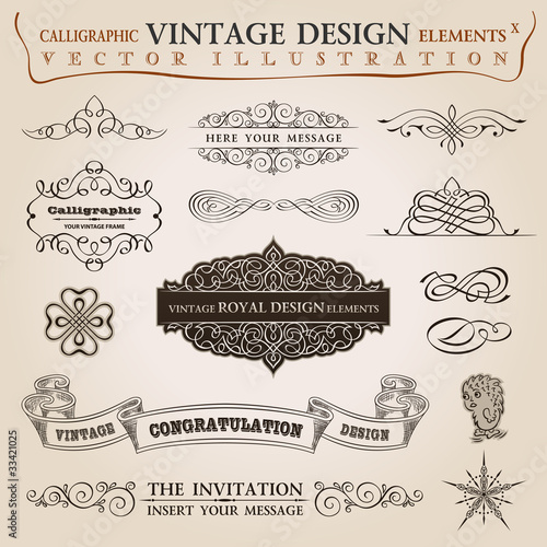 Vektor: Calligraphic elements vintage Congratulation ribbon. Vector fram Calligraphic elements vintage Congratulation ribbon. Vector fram