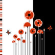 Abstract red poppy on black and white background