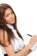 Business woman writing with pen in the hand notebook organizer p
