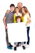 A fényképek részletei Portrait of a happy family holding a billboard