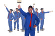 Photo-montage of a housepainter with brush
