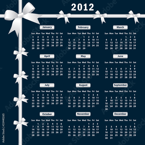 Vector: 2012 Calendar with bows 2012 Calendar with bows