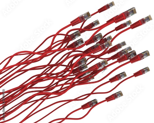 Illustration: Group of red network cable on white background Group of red network cable on white background