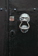 knocker metal lion on old wooden door in canary