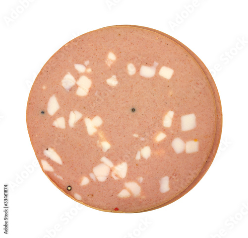 Photo: Two slices of mortadella luncheon meat. Two slices of mortadella luncheon meat.