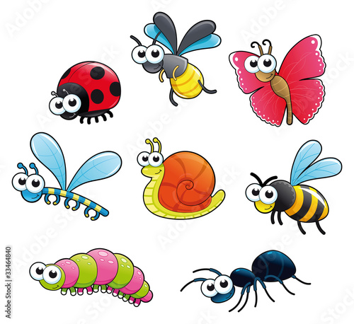 Vector: Bugs + 1 snail. Vector isolated characters. Bugs + 1 snail. Vector isolated characters.