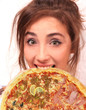 Cute brunet girl eatin pizza Cute brunet girl eatin pizza